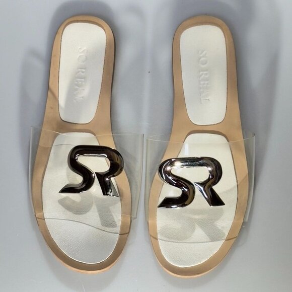 So Real Transparent Slide Sandals With SR Logo Design Slip-On Clear & Wood-Tone - Picture 10 of 10